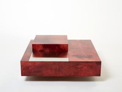 Aldo Tura Aldo Tura red goatskin parchment steel bar coffee table 1960