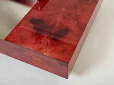 Aldo Tura Aldo Tura red goatskin parchment steel bar coffee table 1960