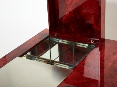 Aldo Tura Aldo Tura red goatskin parchment steel bar coffee table 1960