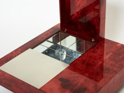 Aldo Tura Aldo Tura red goatskin parchment steel bar coffee table 1960