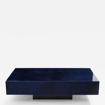 Aldo Tura Dark blue goatskin parchment coffee table by Aldo Tura 1960s