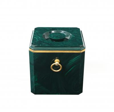 Aldo Tura Faux Malachite Ice Bucket with Brass Rings by Aldo Tura