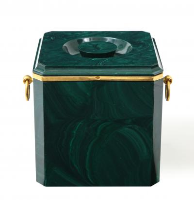 Aldo Tura Faux Malachite Ice Bucket with Brass Rings by Aldo Tura