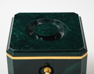 Aldo Tura Faux Malachite Ice Bucket with Brass Rings by Aldo Tura