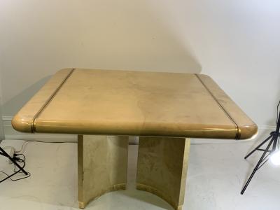 Aldo Tura GLAMOROUS GOATSKIN DOUBLE PEDESTAL DINING TABLE BY ALDO TURA