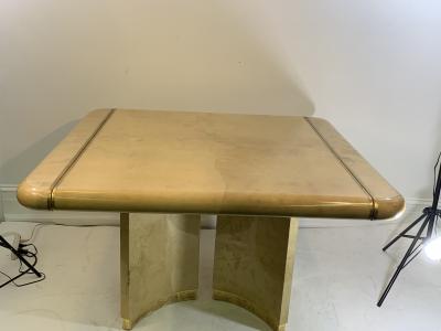 Aldo Tura GLAMOROUS GOATSKIN DOUBLE PEDESTAL DINING TABLE BY ALDO TURA