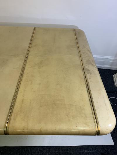 Aldo Tura GLAMOROUS GOATSKIN DOUBLE PEDESTAL DINING TABLE BY ALDO TURA