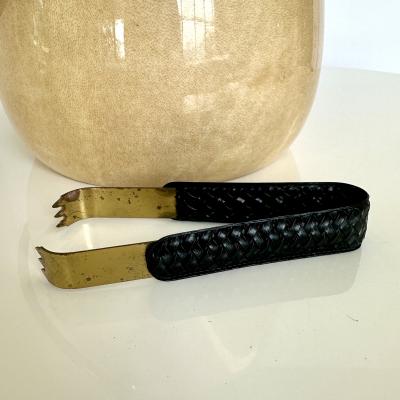 Aldo Tura Goatsking Ice Bucket and Tongs Italy 