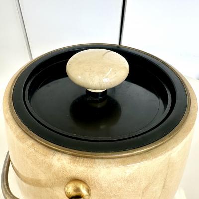 Aldo Tura Goatsking Ice Bucket and Tongs Italy 