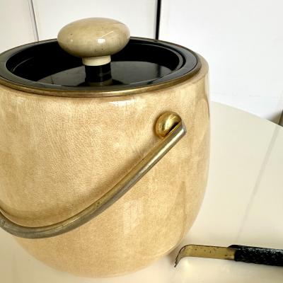Aldo Tura Goatsking Ice Bucket and Tongs Italy 