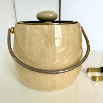 Aldo Tura Goatsking Ice Bucket and Tongs Italy 