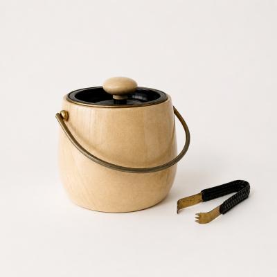 Aldo Tura Goatsking Ice Bucket and Tongs Italy 