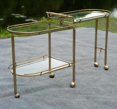 Aldo Tura Italian Hollywood Regency Brass and Glass Three Tier Pivoting or Swivel Bar Cart