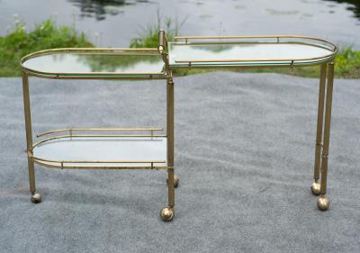 Aldo Tura Italian Hollywood Regency Brass and Glass Three Tier Pivoting or Swivel Bar Cart