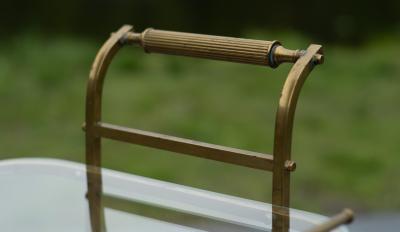 Aldo Tura Italian Hollywood Regency Style Brass and Glass Two Tier Bar Cart or Trolley