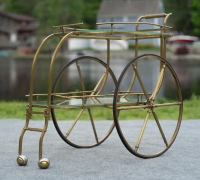 Aldo Tura Italian Hollywood Regency Style Brass and Glass Two Tier Bar Cart or Trolley