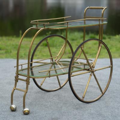 Aldo Tura Italian Hollywood Regency Style Brass and Glass Two Tier Bar Cart or Trolley