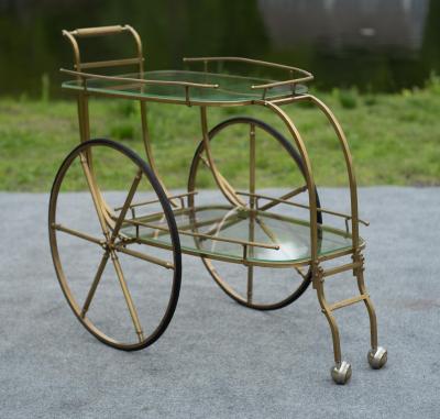 Aldo Tura Italian Hollywood Regency Style Brass and Glass Two Tier Bar Cart or Trolley