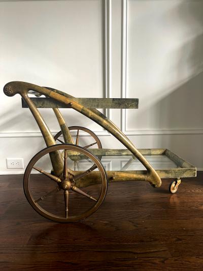 Aldo Tura Italian Lacquered Goatskin Serving Bar Cart by Aldo Tura
