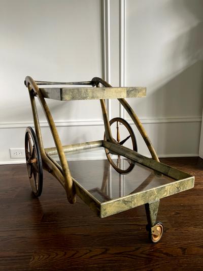 Aldo Tura Italian Lacquered Goatskin Serving Bar Cart by Aldo Tura