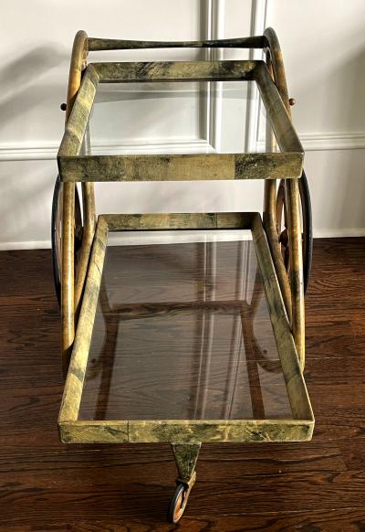 Aldo Tura Italian Lacquered Goatskin Serving Bar Cart by Aldo Tura
