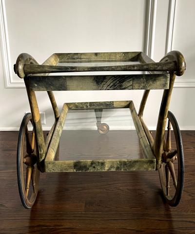 Aldo Tura Italian Lacquered Goatskin Serving Bar Cart by Aldo Tura