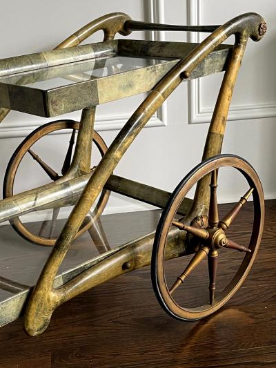 Aldo Tura Italian Lacquered Goatskin Serving Bar Cart by Aldo Tura