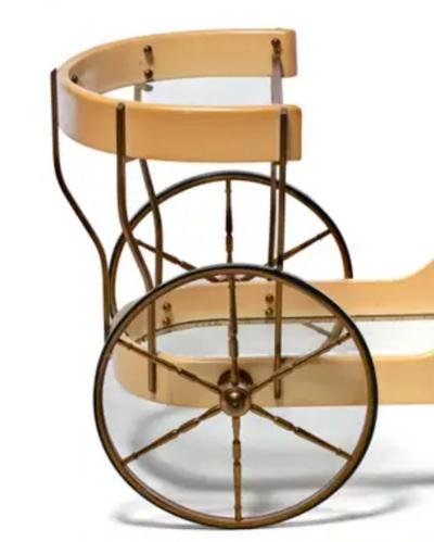 Aldo Tura Italian Mid Century Modern Ivory Cream Goatskin Bar Cart by Aldo Tura c 1965