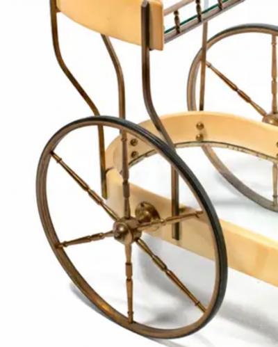 Aldo Tura Italian Mid Century Modern Ivory Cream Goatskin Bar Cart by Aldo Tura c 1965