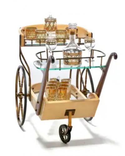 Aldo Tura Italian Mid Century Modern Ivory Cream Goatskin Bar Cart by Aldo Tura c 1965