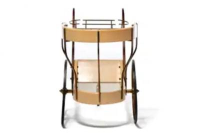 Aldo Tura Italian Mid Century Modern Ivory Cream Goatskin Bar Cart by Aldo Tura c 1965