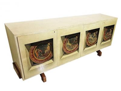 Aldo Tura Italian Modern Parchment Palisander and Trompe Loeil Credenza Aldo Tura