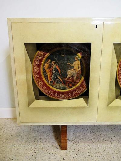 Aldo Tura Italian Modern Parchment Palisander and Trompe Loeil Credenza Aldo Tura