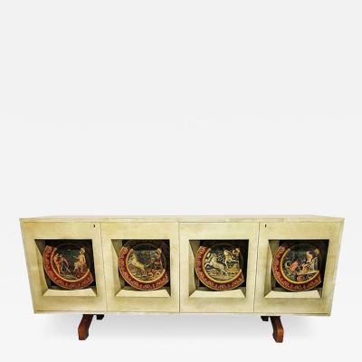 Aldo Tura Italian Modern Parchment Palisander and Trompe Loeil Credenza Aldo Tura