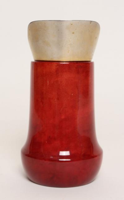 Aldo Tura Italian Modernist Pitcher in Brass and Dyed Red Goatskin by Aldo Tura