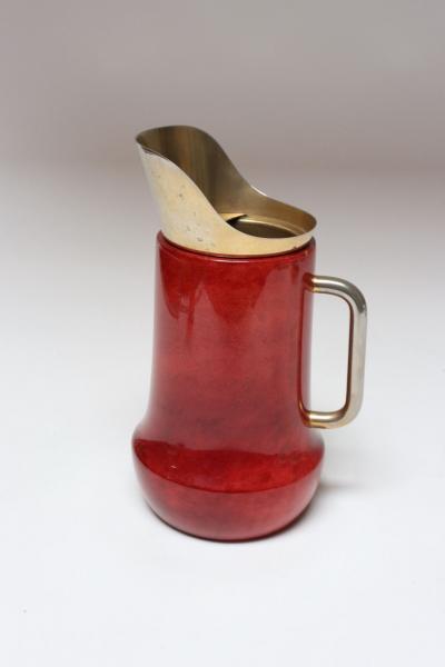 Aldo Tura Italian Modernist Pitcher in Brass and Dyed Red Goatskin by Aldo Tura
