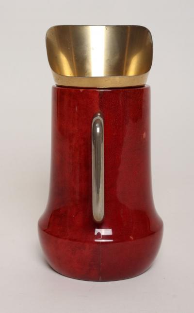 Aldo Tura Italian Modernist Pitcher in Brass and Dyed Red Goatskin by Aldo Tura