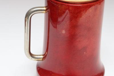Aldo Tura Italian Modernist Pitcher in Brass and Dyed Red Goatskin by Aldo Tura