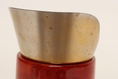 Aldo Tura Italian Modernist Pitcher in Brass and Dyed Red Goatskin by Aldo Tura