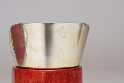 Aldo Tura Italian Modernist Pitcher in Brass and Dyed Red Goatskin by Aldo Tura