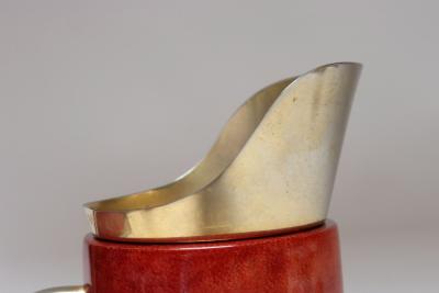 Aldo Tura Italian Modernist Pitcher in Brass and Dyed Red Goatskin by Aldo Tura