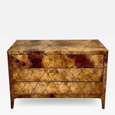 Aldo Tura Lacquered Goatskin w brass Inlay 3 Drawer Dresser Italy 1970