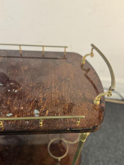 Aldo Tura MID CENTURY ALDO TURA TONES OF BROWN GOATSKIN AND BRASS BAR CART