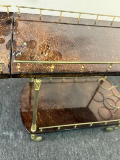 Aldo Tura MID CENTURY ALDO TURA TONES OF BROWN GOATSKIN AND BRASS BAR CART