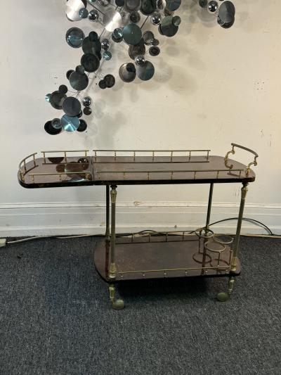 Aldo Tura MID CENTURY ALDO TURA TONES OF BROWN GOATSKIN AND BRASS BAR CART
