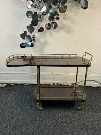 Aldo Tura MID CENTURY ALDO TURA TONES OF BROWN GOATSKIN AND BRASS BAR CART