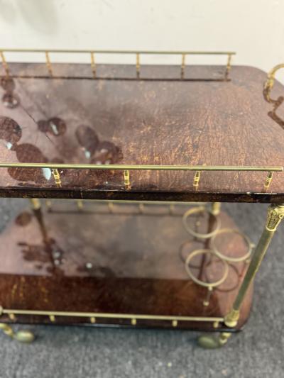 Aldo Tura MID CENTURY ALDO TURA TONES OF BROWN GOATSKIN AND BRASS BAR CART