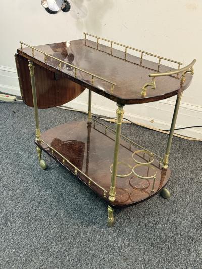 Aldo Tura MID CENTURY ALDO TURA TONES OF BROWN GOATSKIN AND BRASS BAR CART