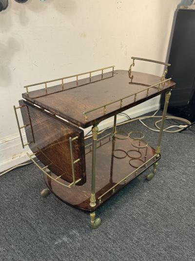 Aldo Tura MID CENTURY ALDO TURA TONES OF BROWN GOATSKIN AND BRASS BAR CART