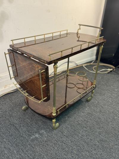 Aldo Tura MID CENTURY ALDO TURA TONES OF BROWN GOATSKIN AND BRASS BAR CART